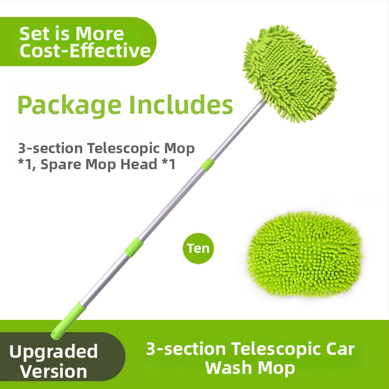 Pöördleviline teleskoopne auto pesemis mop vahupuhaste harjaga, alumiiniumvardaga ja chenille peaga