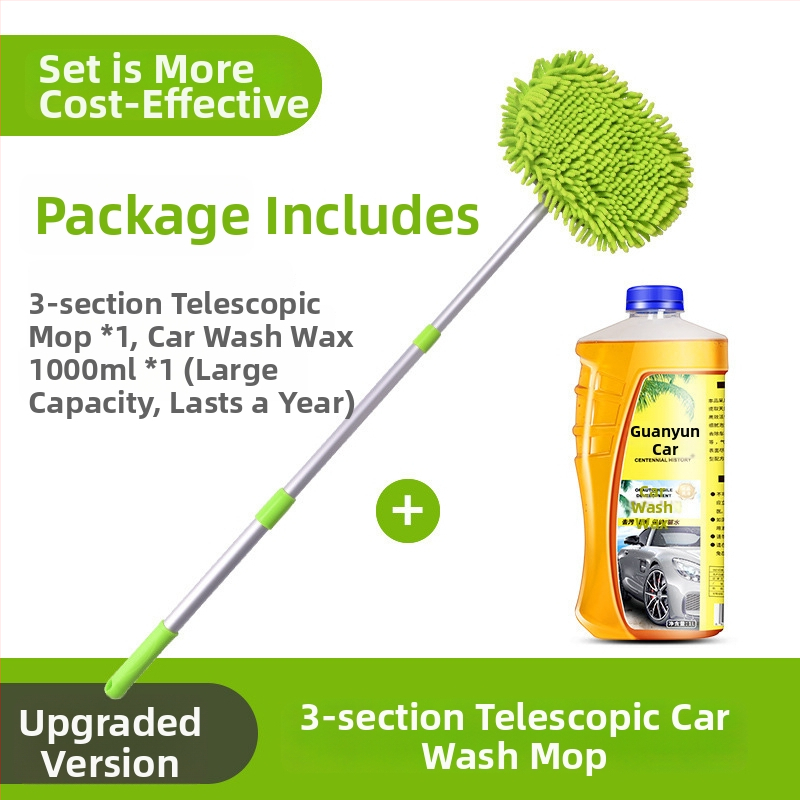 Pöördleviline teleskoopne auto pesemis mop vahupuhaste harjaga, alumiiniumvardaga ja chenille peaga