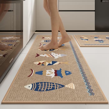 Tkani laneni kuhinjski prostir s protukliznim svojstvima, otporan na ulje i upija vlagu, periv, dugački trakasti tepih