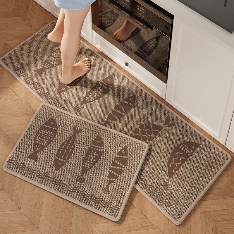 Tkani laneni kuhinjski prostir s protukliznim svojstvima, otporan na ulje i upija vlagu, periv, dugački trakasti tepih