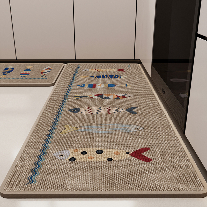 Tkani laneni kuhinjski prostir s protukliznim svojstvima, otporan na ulje i upija vlagu, periv, dugački trakasti tepih