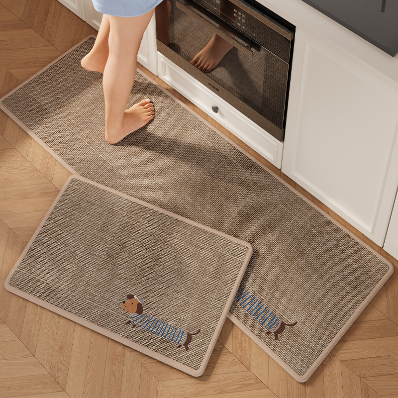 Tkani laneni kuhinjski prostir s protukliznim svojstvima, otporan na ulje i upija vlagu, periv, dugački trakasti tepih