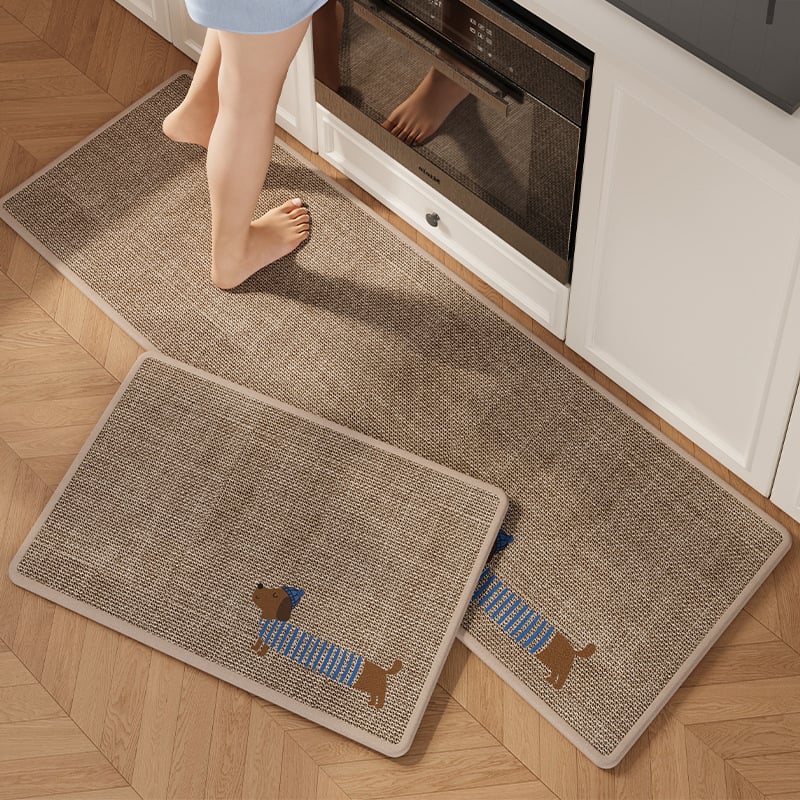 Tkani laneni kuhinjski prostir s protukliznim svojstvima, otporan na ulje i upija vlagu, periv, dugački trakasti tepih