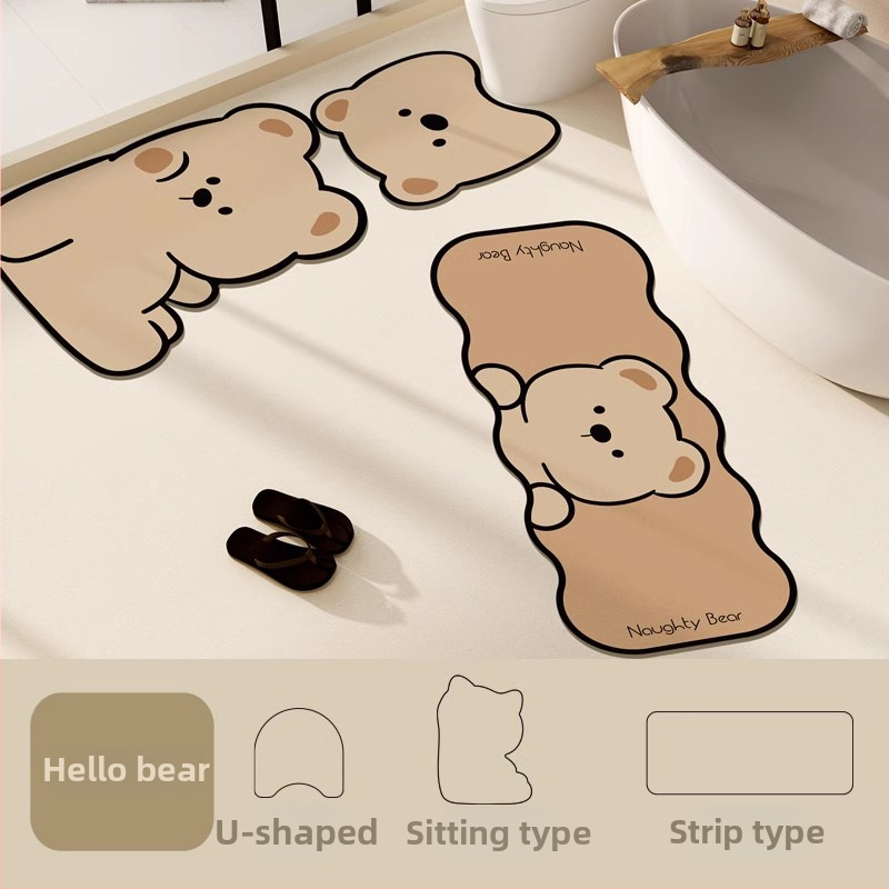 Kupaonska prostirka od diatomita s motivom crtića i slatkih životinja, protuklizna, ručno pranje, za kupaonu, kuhinju i ulaz