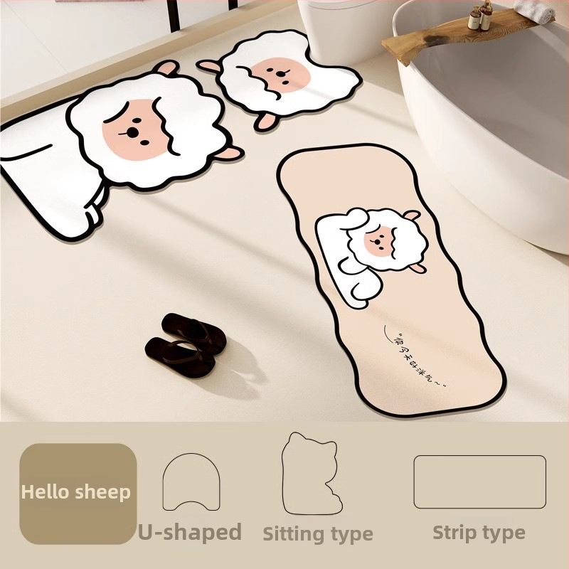 Kupaonska prostirka od diatomita s motivom crtića i slatkih životinja, protuklizna, ručno pranje, za kupaonu, kuhinju i ulaz