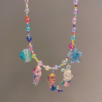 Kulomi princeza ogrlica — ručno izrađena, plastika/smola, karikaturalni privjesak, dječji nakit, oblik karikature, produžni lanac ispod 10 cm