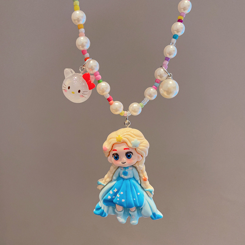 Kulomi princeza ogrlica — ručno izrađena, plastika/smola, karikaturalni privjesak, dječji nakit, oblik karikature, produžni lanac ispod 10 cm