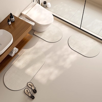 WC trodijelni set - prostirka za pod od diatomijske gline, ovalni oblik, prugasti i geometrijski uzorak, toplinski prijenos, kupaonica, moderni minimalizam