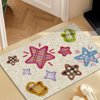 Ulazni tepih s uzorkom zvjezdice, PVC, tkanje od svilenih petlji, za ulaz, ručno pranje, crtani stil