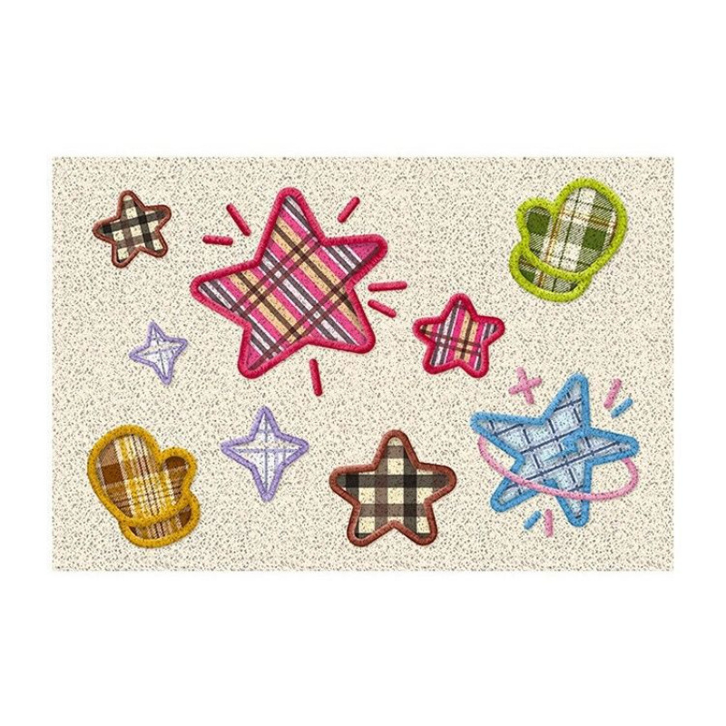 Ulazni tepih s uzorkom zvjezdice, PVC, tkanje od svilenih petlji, za ulaz, ručno pranje, crtani stil