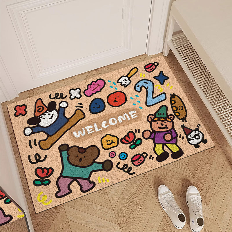 Ulazni tepih s uzorkom zvjezdice, PVC, tkanje od svilenih petlji, za ulaz, ručno pranje, crtani stil