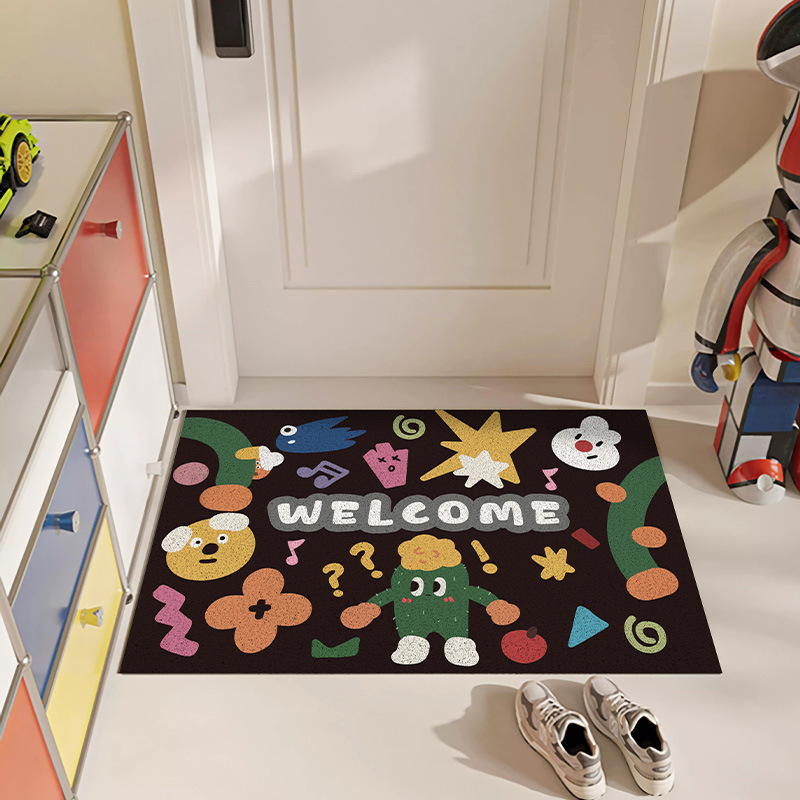 Ulazni tepih s uzorkom zvjezdice, PVC, tkanje od svilenih petlji, za ulaz, ručno pranje, crtani stil