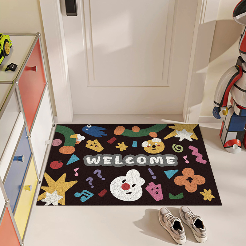 Ulazni tepih s uzorkom zvjezdice, PVC, tkanje od svilenih petlji, za ulaz, ručno pranje, crtani stil