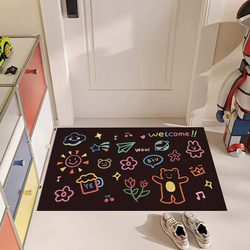 Ulazni tepih s uzorkom zvjezdice, PVC, tkanje od svilenih petlji, za ulaz, ručno pranje, crtani stil