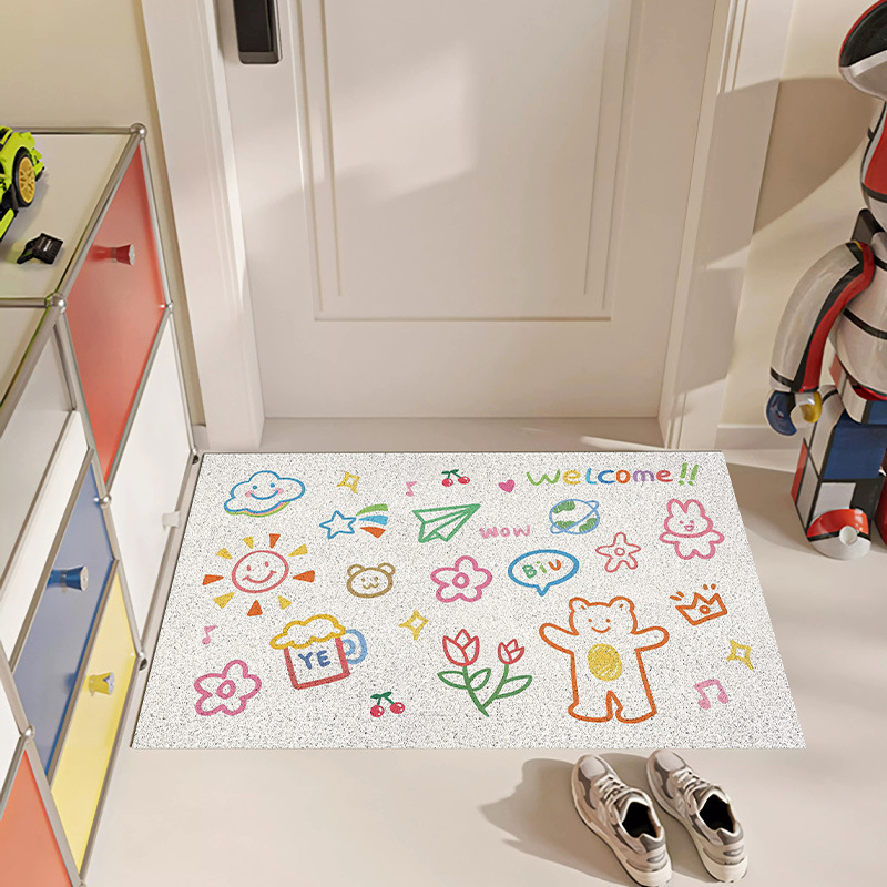 Ulazni tepih s uzorkom zvjezdice, PVC, tkanje od svilenih petlji, za ulaz, ručno pranje, crtani stil