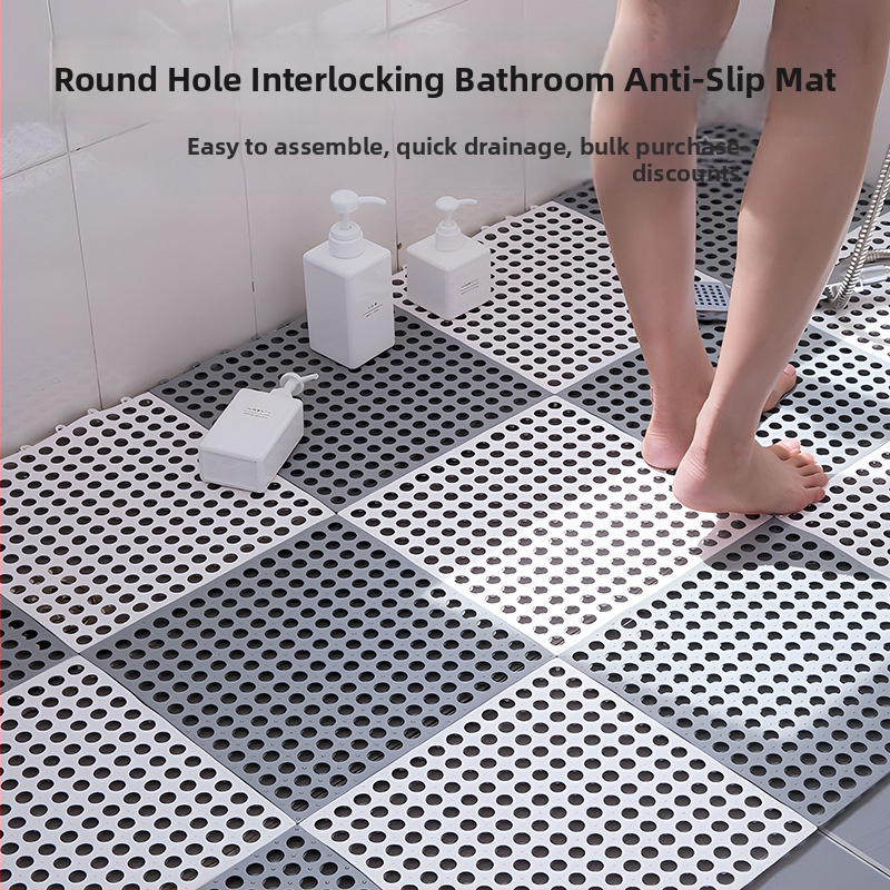 PVC neslystantis kilimėlis voniai su apvalių skylučių raštu; plaunamas; tinka voniai, tualetai, baseinui ir drėgnoms vietoms