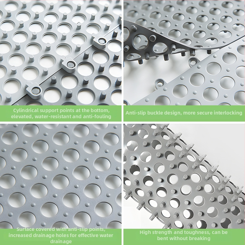 PVC neslystantis kilimėlis voniai su apvalių skylučių raštu; plaunamas; tinka voniai, tualetai, baseinui ir drėgnoms vietoms