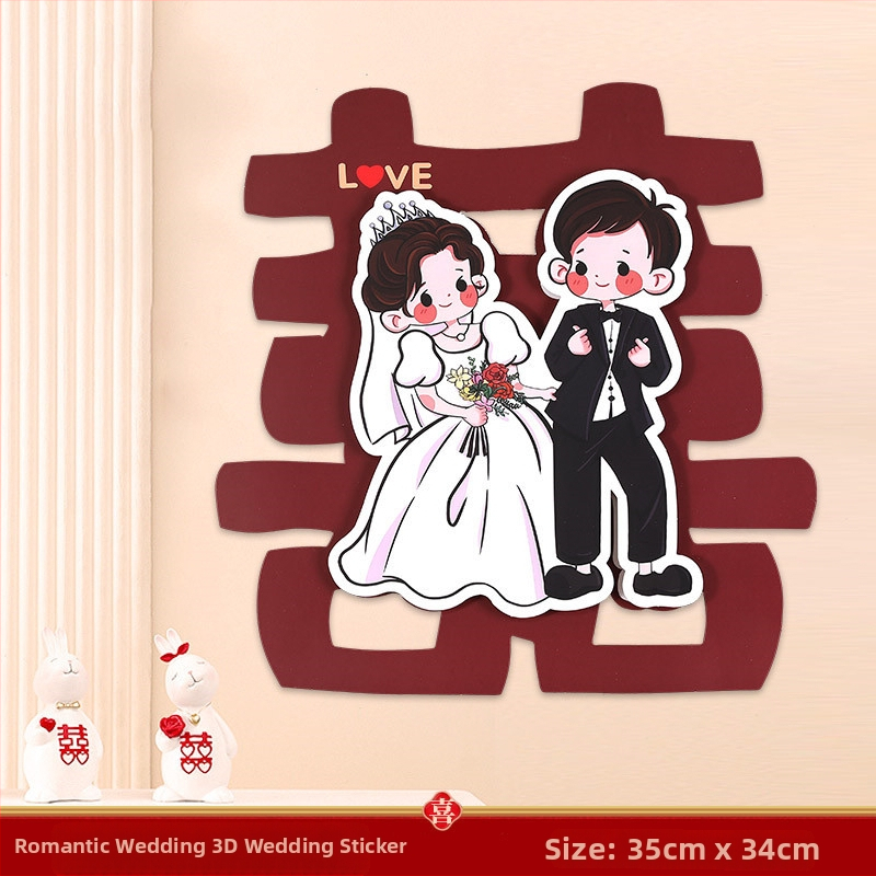 3D vestuvinis animacinis lipdukas su laimingu žodžiu durims ir patalpoms — Medžiaga: Popierius; Importas: Ne; Prekės ženklas: Kita; Kategorija: Laimingas Žodis