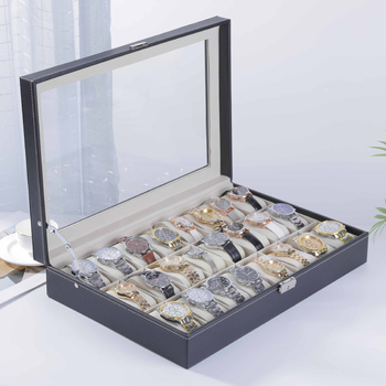 Laikrodžių laikymo dėžutė, pritaikyta oda, stačiakampio formos, daugiasluoksnė įpakavimas, tinkama dovanai