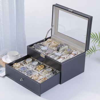 Laikrodžių laikymo dėžutė, pritaikyta oda, stačiakampio formos, daugiasluoksnė įpakavimas, tinkama dovanai