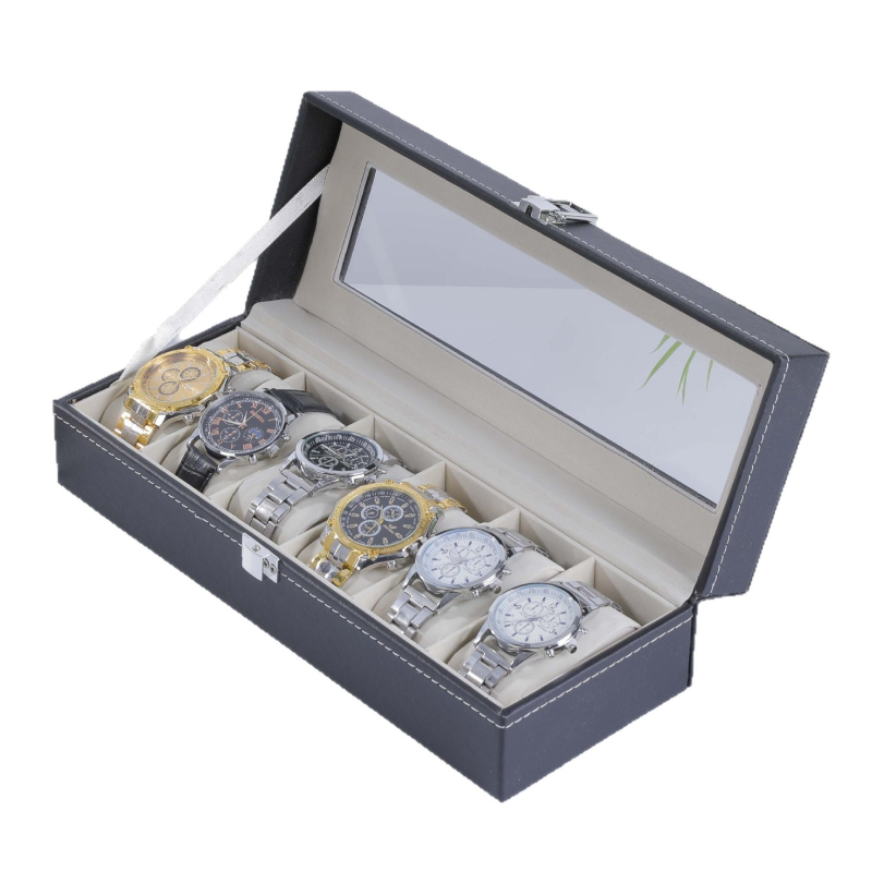 Laikrodžių laikymo dėžutė, pritaikyta oda, stačiakampio formos, daugiasluoksnė įpakavimas, tinkama dovanai