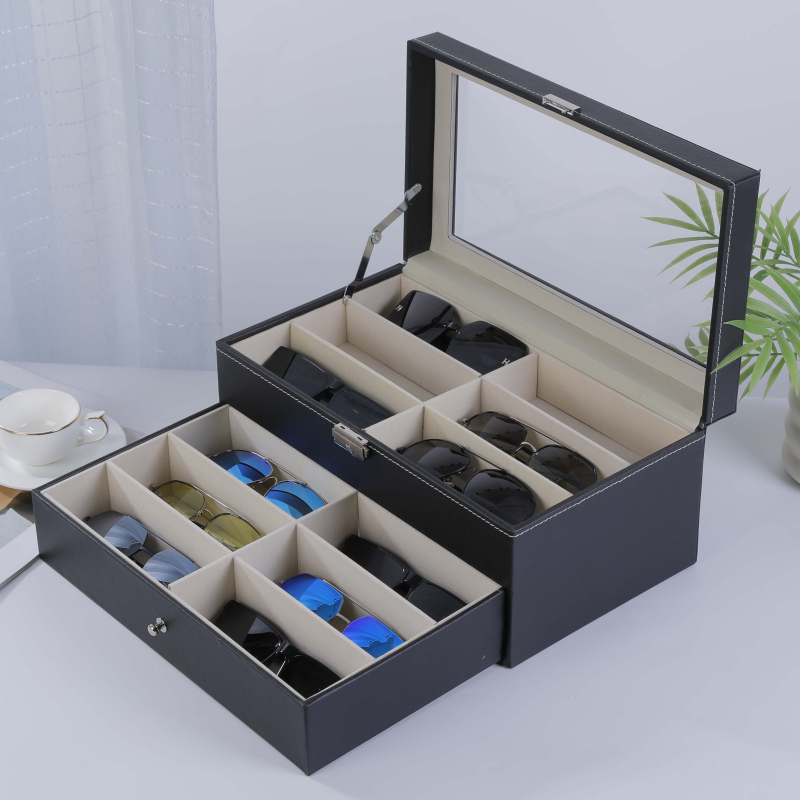 Laikrodžių laikymo dėžutė, pritaikyta oda, stačiakampio formos, daugiasluoksnė įpakavimas, tinkama dovanai