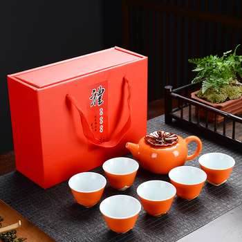 Keramiskas tējas komplekts ar pielāgotu logotipu, dāvanu kastē, sarkanā glazūra, augstas temperatūras izturība