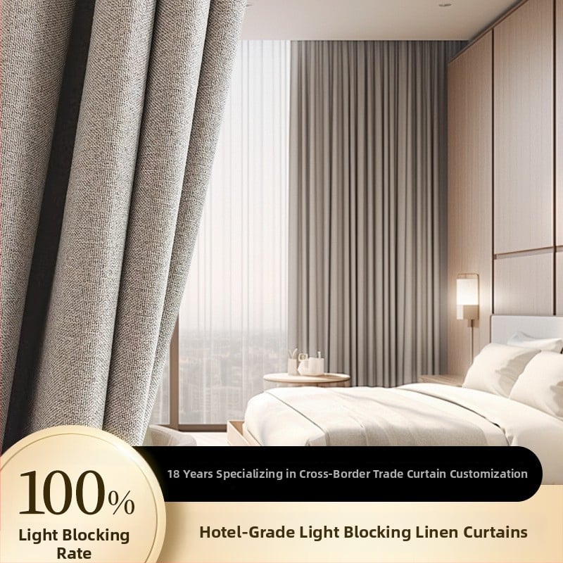 Elektronikus blackout függönyök konopával imitált anyagból, hotell-stílus, 100% árnyékolás, kompozit anyag, nappalira, hálószobára, dolgozószobára, étteremre, bejáratra és kereskedelmi terekre