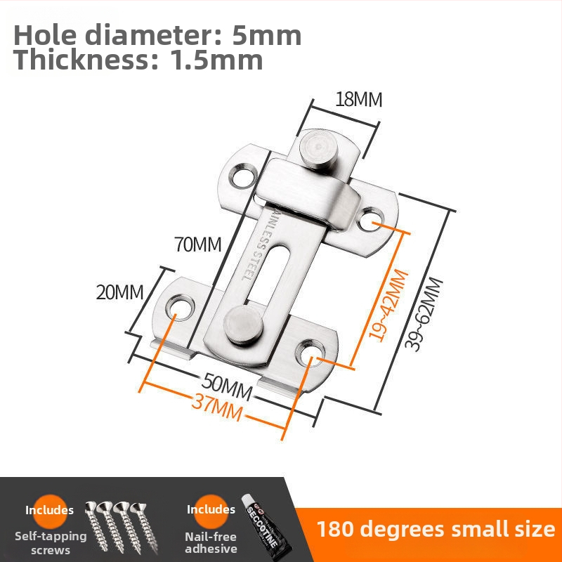 Durvju aizslēga bez urbšanas, 90° leņķa dizains, nerūsējošais tērauds 201, pulēta virsma, mūsdienīgs minimālisma stils