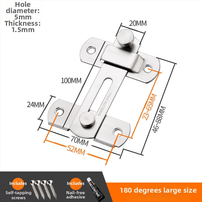 Durvju aizslēga bez urbšanas, 90° leņķa dizains, nerūsējošais tērauds 201, pulēta virsma, mūsdienīgs minimālisma stils