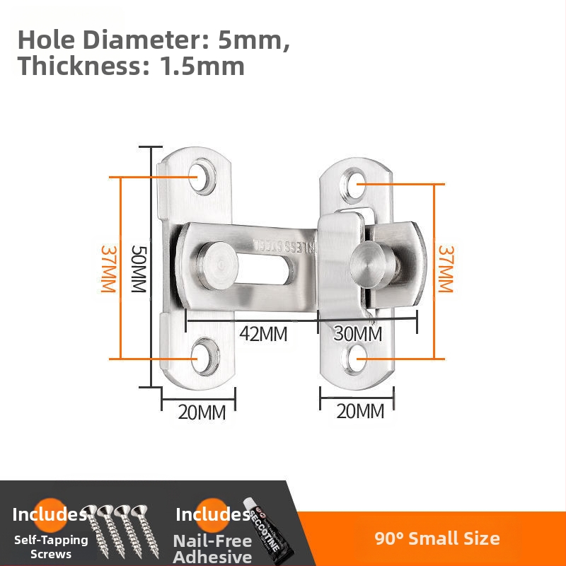 Durvju aizslēga bez urbšanas, 90° leņķa dizains, nerūsējošais tērauds 201, pulēta virsma, mūsdienīgs minimālisma stils
