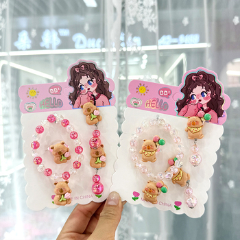 Dječji set nakita s crtić likovima — ručno izrađeni od plastike/smole; narukvica, prsten i ušni klipsovi za djecu 3–10 godina