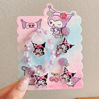 Dječji set nakita s crtić likovima — ručno izrađeni od plastike/smole; narukvica, prsten i ušni klipsovi za djecu 3–10 godina