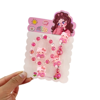 Dječji set nakita s crtić likovima — ručno izrađeni od plastike/smole; narukvica, prsten i ušni klipsovi za djecu 3–10 godina