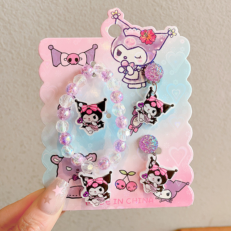 Dječji set nakita s crtić likovima — ručno izrađeni od plastike/smole; narukvica, prsten i ušni klipsovi za djecu 3–10 godina