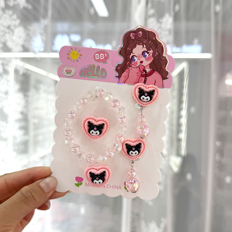 Dječji set nakita s crtić likovima — ručno izrađeni od plastike/smole; narukvica, prsten i ušni klipsovi za djecu 3–10 godina