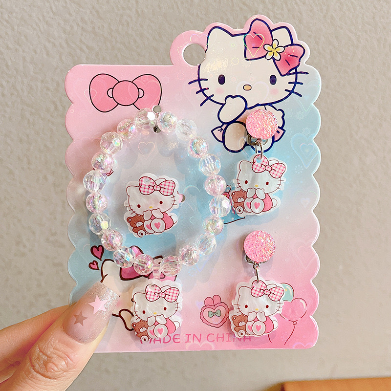 Dječji set nakita s crtić likovima — ručno izrađeni od plastike/smole; narukvica, prsten i ušni klipsovi za djecu 3–10 godina