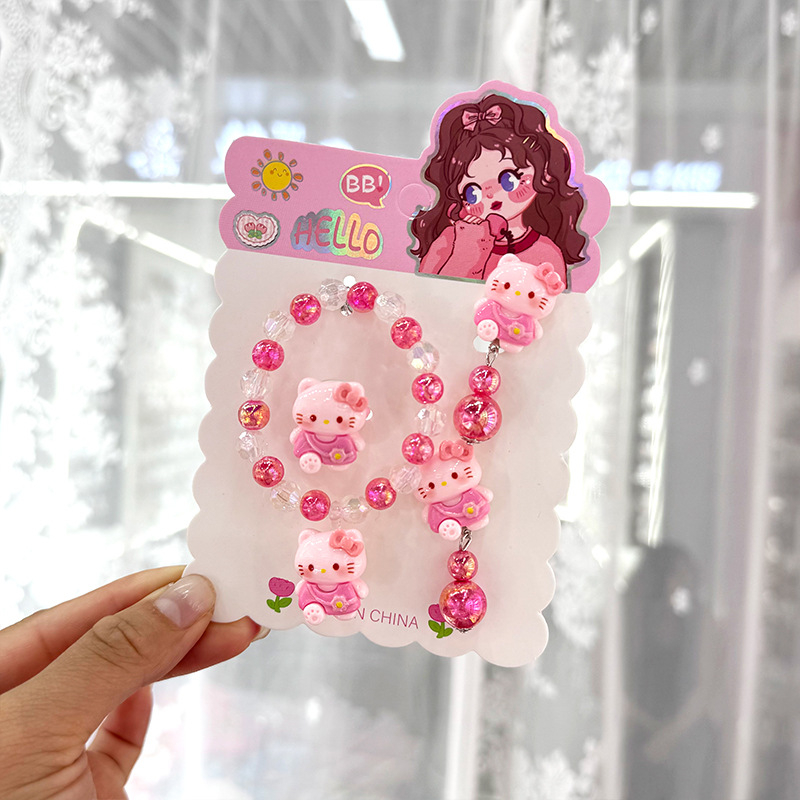 Dječji set nakita s crtić likovima — ručno izrađeni od plastike/smole; narukvica, prsten i ušni klipsovi za djecu 3–10 godina