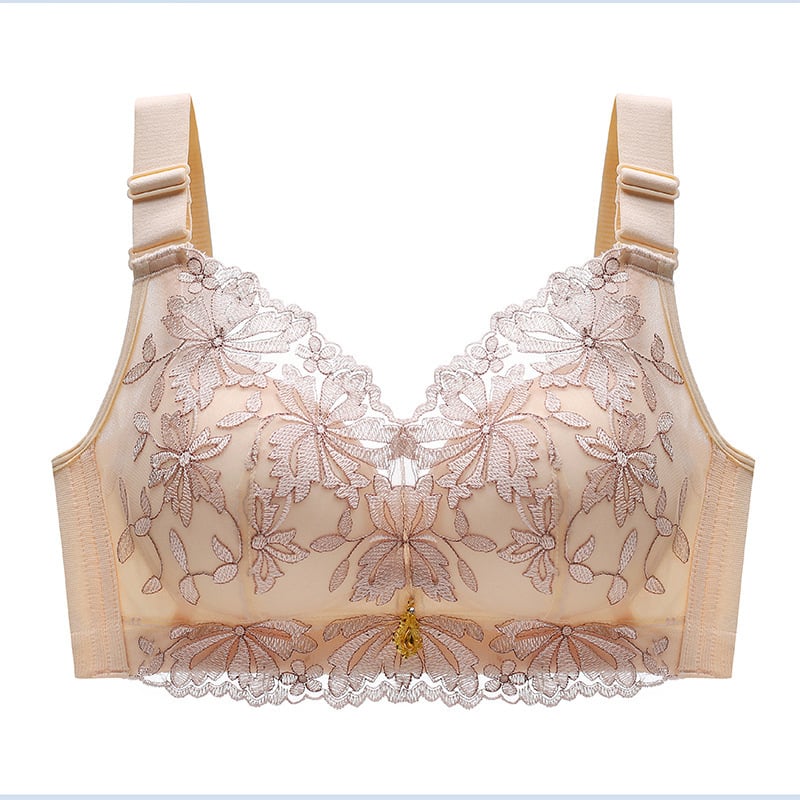 Mežģīņu push-up krūšturis, bez stieplēm, izšūts, regulējamas siksnas, kupi no putām, aizmugurē četru rindu aizdare