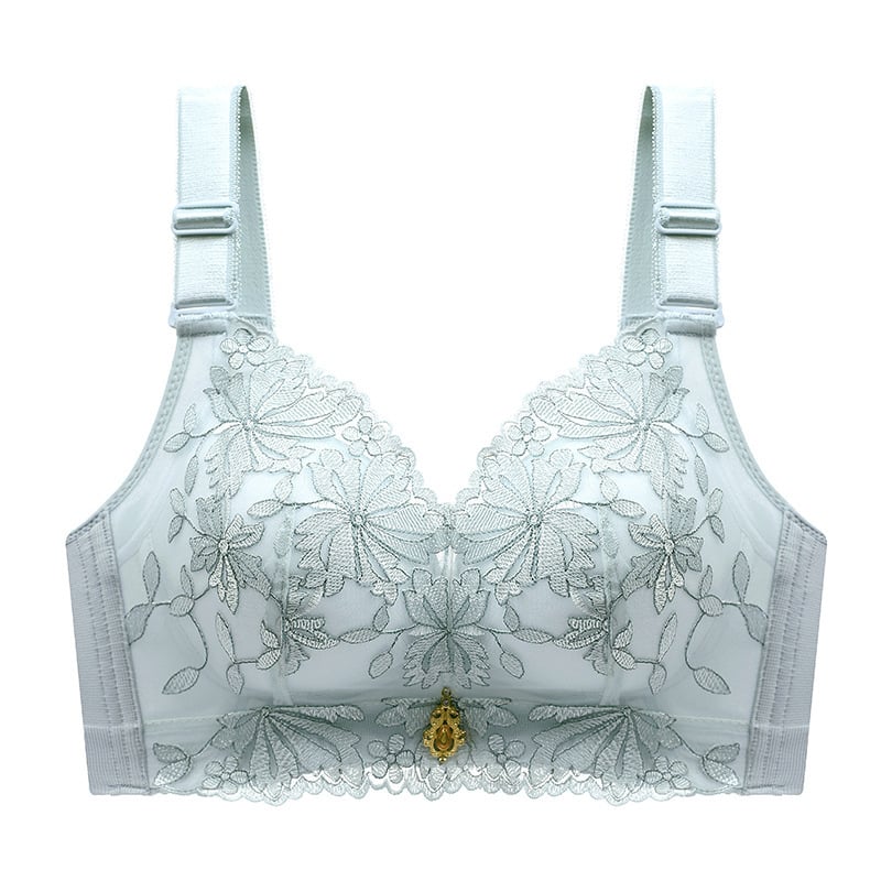 Mežģīņu push-up krūšturis, bez stieplēm, izšūts, regulējamas siksnas, kupi no putām, aizmugurē četru rindu aizdare