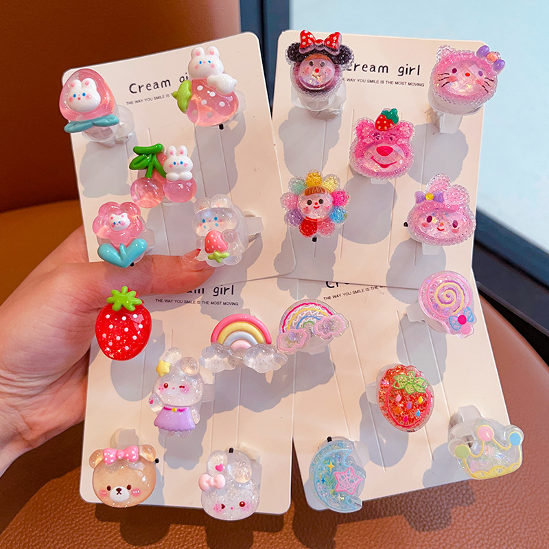 Ručni rad, dječji prsten plast/smola, crtani dizajn životinja, dječji nakit, za uzrast 3 i više