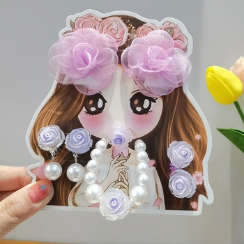 Detský set šperkov: náramok, prsteň a náušnice s dizajnom ruže – ručne vyrobené z plastu, pre deti od 3 do 10 rokov