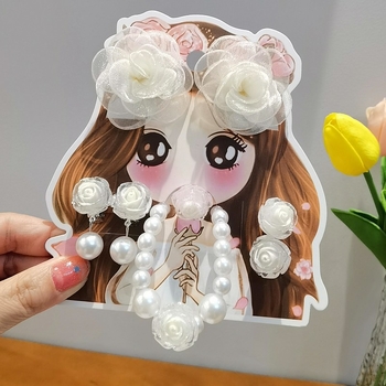 Detský set šperkov: náramok, prsteň a náušnice s dizajnom ruže – ručne vyrobené z plastu, pre deti od 3 do 10 rokov