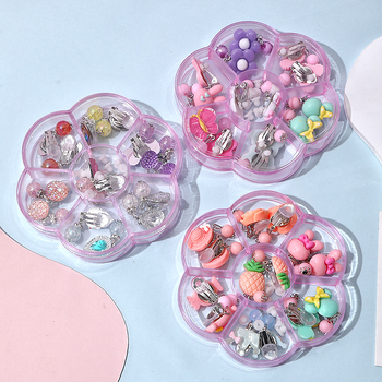 Klipu auskari bērniem ar ziedu rakstu, plastmasa/sveķi, Princeses sērija, vecums virs 10 gadiem, pielāgošana pieejama.