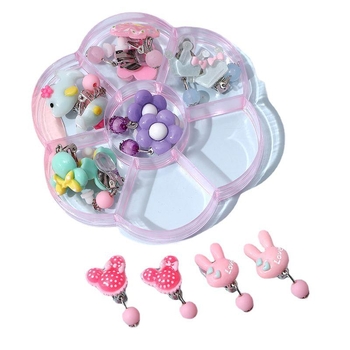 Klipu auskari bērniem ar ziedu rakstu, plastmasa/sveķi, Princeses sērija, vecums virs 10 gadiem, pielāgošana pieejama.