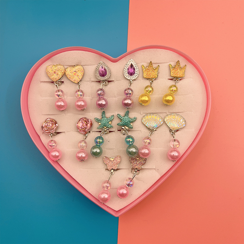 Klipu auskari bērniem ar ziedu rakstu, plastmasa/sveķi, Princeses sērija, vecums virs 10 gadiem, pielāgošana pieejama.