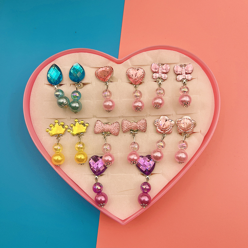 Klipu auskari bērniem ar ziedu rakstu, plastmasa/sveķi, Princeses sērija, vecums virs 10 gadiem, pielāgošana pieejama.