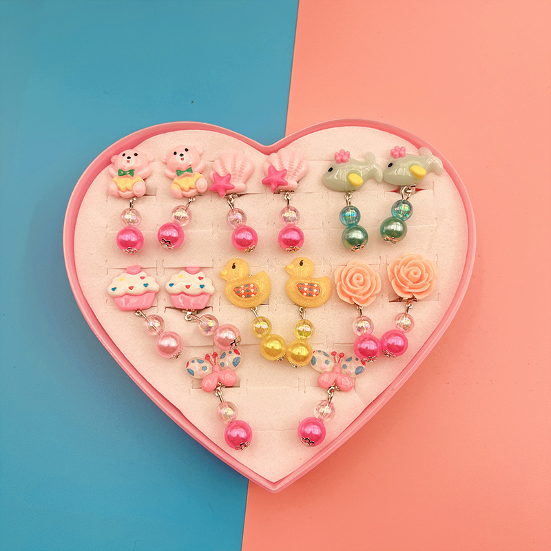 Klipu auskari bērniem ar ziedu rakstu, plastmasa/sveķi, Princeses sērija, vecums virs 10 gadiem, pielāgošana pieejama.