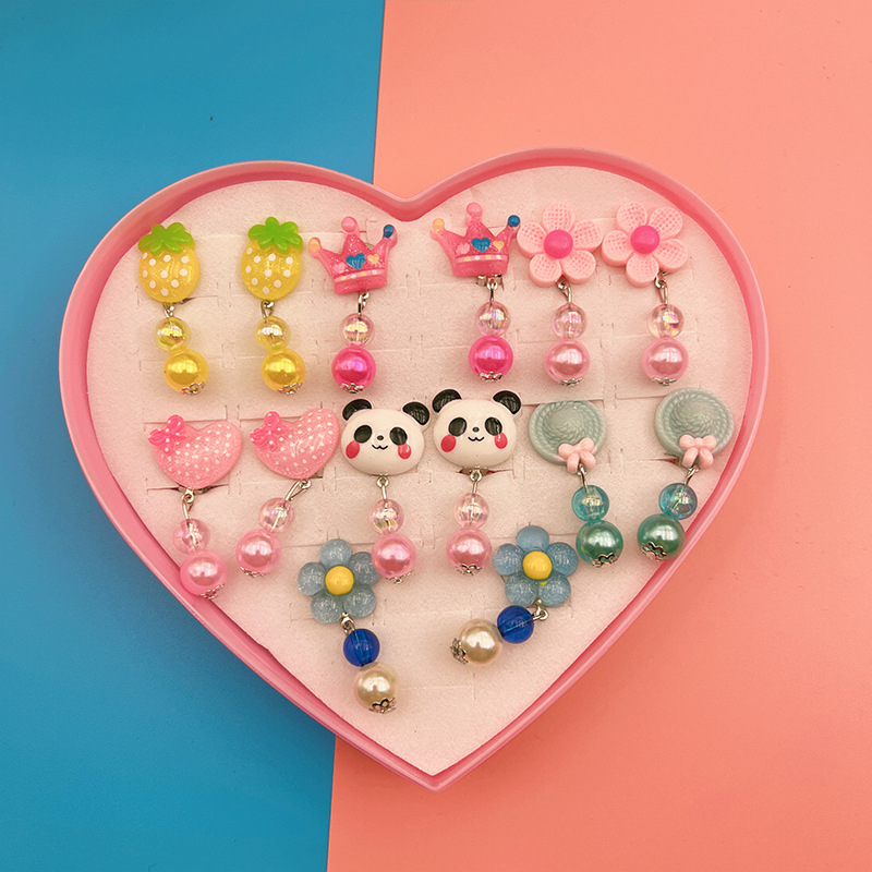 Klipu auskari bērniem ar ziedu rakstu, plastmasa/sveķi, Princeses sērija, vecums virs 10 gadiem, pielāgošana pieejama.