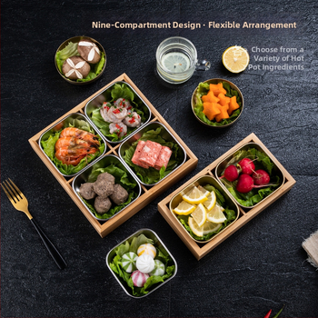 Bambusest ruutplaatide komplekt üheksa kambriga – bambusserveerimisnõud, kaasaegne lihtne stiil, sobib hotellidele, lansseeritud 2023.